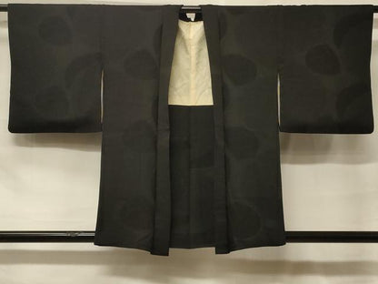 平和屋着物＃羽織　風景草花地紋　黒地　正絹　逸品　CABF1530in
