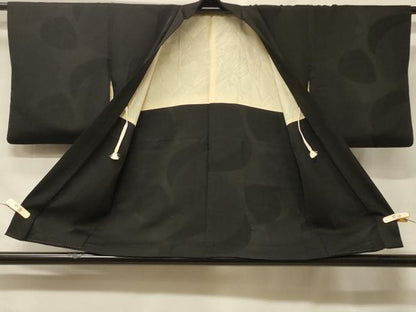 平和屋着物＃羽織　風景草花地紋　黒地　正絹　逸品　CABF1530in