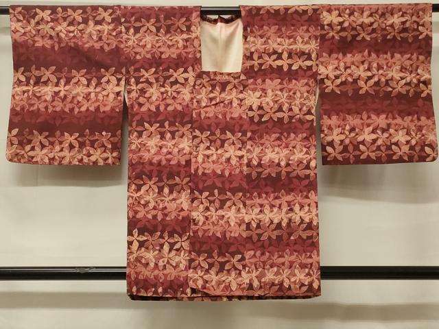 平和屋着物＃道行コート　紬地　ろうけつ染め　舞葉文　正絹　逸品　CABF1531in