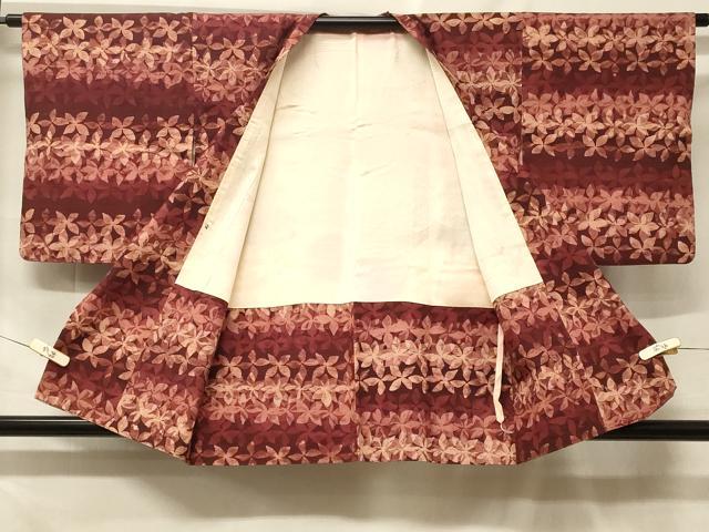 平和屋着物＃道行コート　紬地　ろうけつ染め　舞葉文　正絹　逸品　CABF1531in