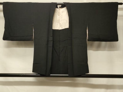 平和屋着物＃羽織　寿光織　草花文　黒地　金銀糸　正絹　逸品　CABF1537in