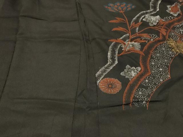 平和屋着物＃羽織　寿光織　草花文　黒地　金銀糸　正絹　逸品　CABF1537in