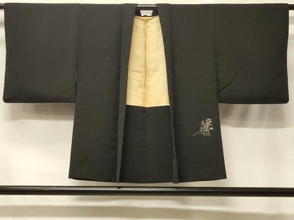 平和屋着物＃羽織　総刺繍　遠山風景文　黒地　金糸　正絹　逸品　CABF1541in