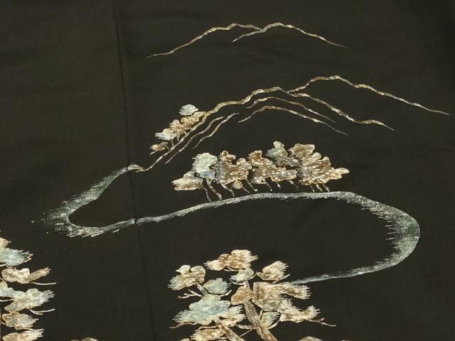 平和屋着物＃羽織　総刺繍　遠山風景文　黒地　金糸　正絹　逸品　CABF1541in