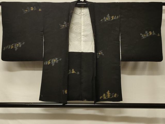 平和屋着物＃羽織　寿光織　枝花文　黒地　金銀糸　正絹　逸品　CABF1545in