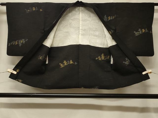 平和屋着物＃羽織　寿光織　枝花文　黒地　金銀糸　正絹　逸品　CABF1545in