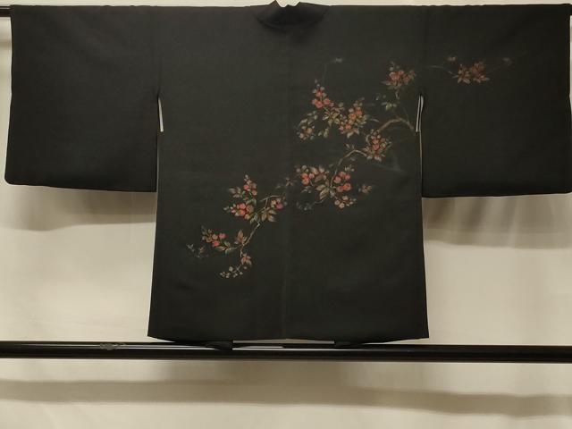 平和屋着物＃羽織　寿光織　枝花文　黒地　金糸　正絹　逸品　CABF1546in