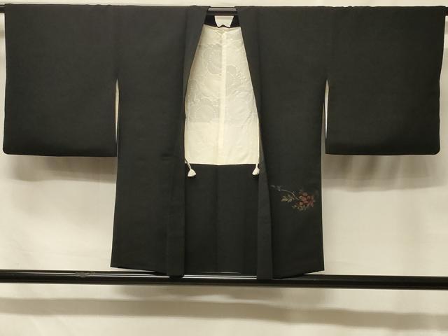 平和屋着物＃羽織　寿光織　枝花文　黒地　金糸　正絹　逸品　CABF1546in