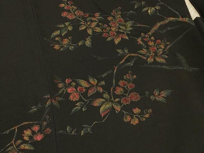 平和屋着物＃羽織　寿光織　枝花文　黒地　金糸　正絹　逸品　CABF1546in