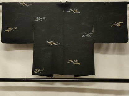 平和屋着物＃羽織　寿光織　立波文　黒地　金銀糸　正絹　逸品　CABF1547in