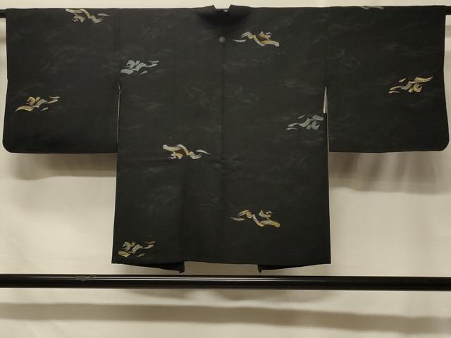 平和屋着物＃羽織　寿光織　立波文　黒地　金銀糸　正絹　逸品　CABF1547in