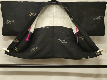 平和屋着物＃羽織　寿光織　立波文　黒地　金銀糸　正絹　逸品　CABF1547in