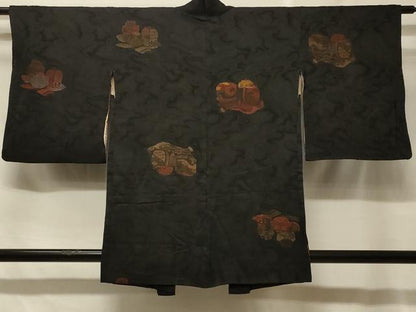 平和屋着物＃羽織　寿光織　茶器　黒地　金銀糸　正絹　逸品　CABF1548in