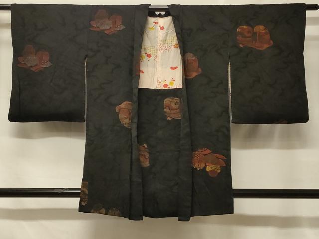平和屋着物＃羽織　寿光織　茶器　黒地　金銀糸　正絹　逸品　CABF1548in