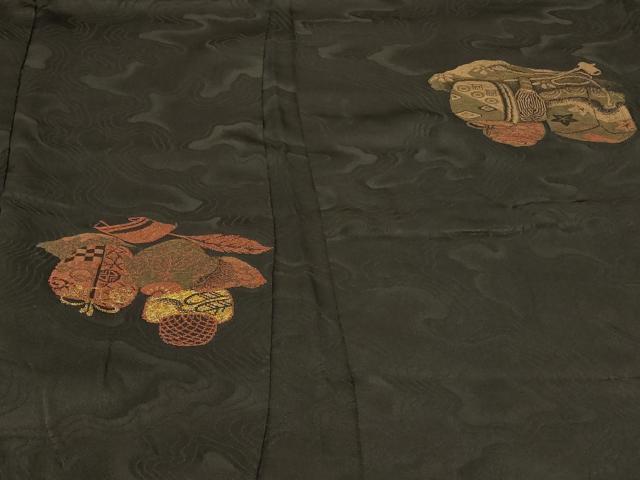 平和屋着物＃羽織　寿光織　茶器　黒地　金銀糸　正絹　逸品　CABF1548in