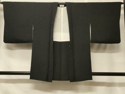 平和屋着物＃羽織　流水地紋　黒地　正絹　逸品　CABF1550in