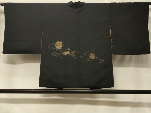 平和屋着物＃羽織　寿光織　仕覆吉祥文　黒地　金銀糸　正絹　逸品　CABF1558in