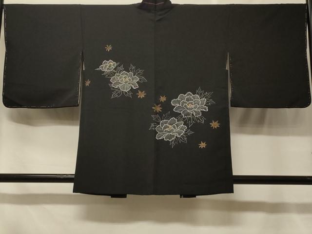 平和屋着物＃羽織　草花文　黒地　金銀彩　正絹　逸品　CABE5554in 平和屋着物＃羽織 草花文 黒地 金彩 正絹 逸品 未使用 CABF1560in
