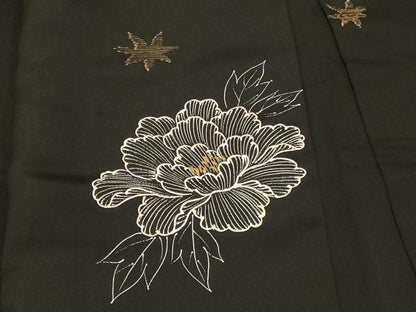 平和屋着物＃羽織　草花文　黒地　金彩　正絹　逸品　未使用　CABF1560in