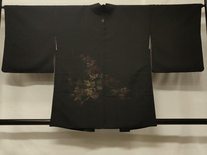 平和屋着物＃羽織　寿光織　枝葉文　黒地　金糸　正絹　逸品　CABF1562in