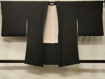 平和屋着物＃羽織　寿光織　枝葉文　黒地　金糸　正絹　逸品　CABF1562in