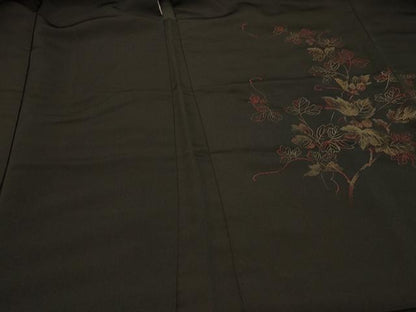 平和屋着物＃羽織　寿光織　枝葉文　黒地　金糸　正絹　逸品　CABF1562in