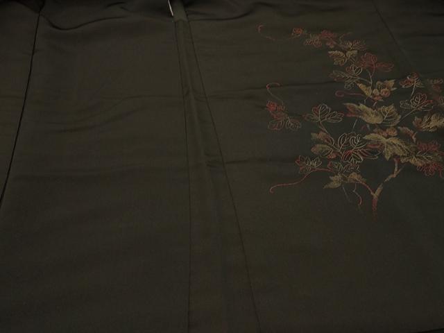 平和屋着物＃羽織　寿光織　枝葉文　黒地　金糸　正絹　逸品　CABF1562in