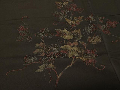 平和屋着物＃羽織　寿光織　枝葉文　黒地　金糸　正絹　逸品　CABF1562in