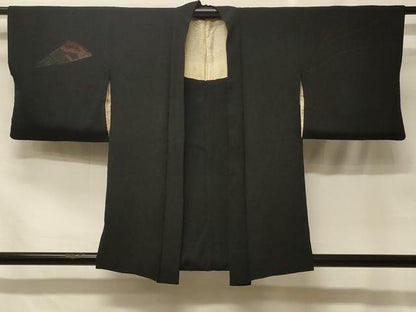 平和屋着物＃羽織　寿光織　扇面正倉院花文　黒地　金銀糸　正絹　逸品　CABF1564in