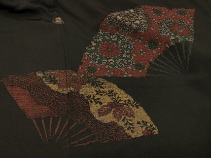 平和屋着物＃羽織　寿光織　扇面正倉院花文　黒地　金銀糸　正絹　逸品　CABF1564in