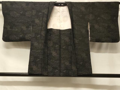 平和屋着物＃羽織　寿光織　竹垣文　黒地　銀糸　正絹　逸品　CABF1566in
