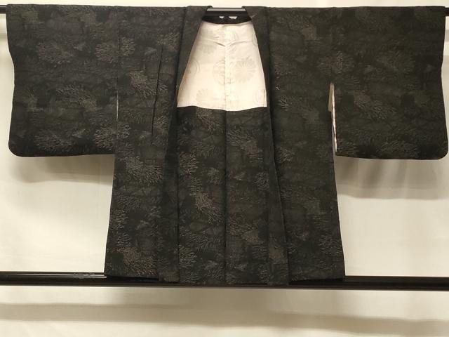 平和屋着物＃羽織　寿光織　竹垣文　黒地　銀糸　正絹　逸品　CABF1566in