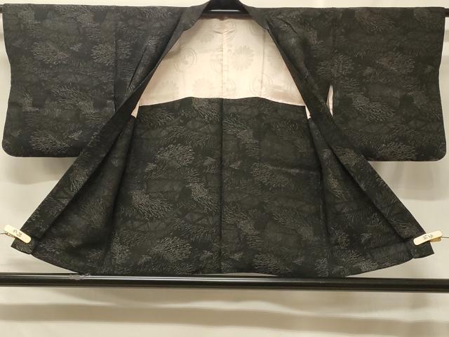 平和屋着物＃羽織　寿光織　竹垣文　黒地　銀糸　正絹　逸品　CABF1566in