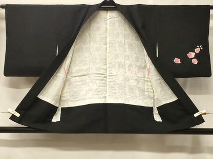 平和屋着物＃羽織　絞り　草花文　黒地　正絹　逸品　CABF1569in