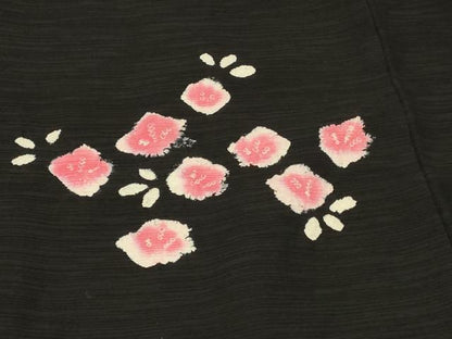 平和屋着物＃羽織　絞り　草花文　黒地　正絹　逸品　CABF1569in