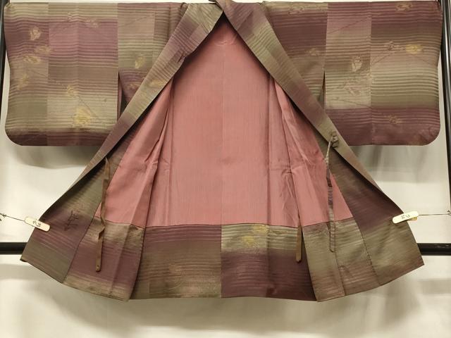 平和屋着物＃道中着　枝葉地紋　暈し染め　ロング丈　正絹　逸品　CABF1572in
