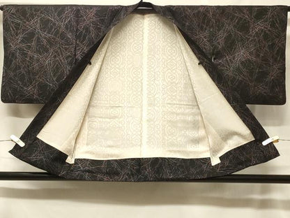 平和屋着物＃羽織　寿光織　幾何学文様　黒地　正絹　逸品　CABF1575in