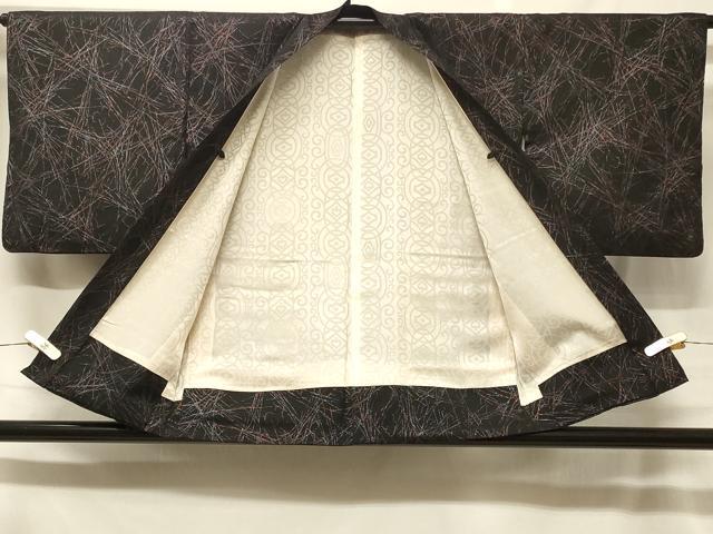 平和屋着物＃羽織　寿光織　幾何学文様　黒地　正絹　逸品　CABF1575in
