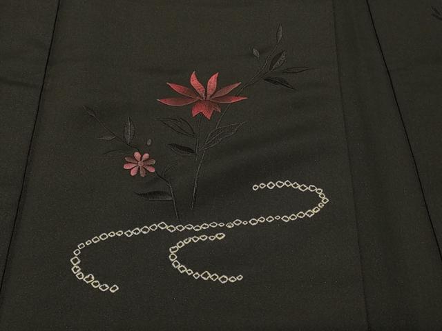 平和屋着物＃羽織　刺繍　枝花文　黒地　正絹　逸品　CABF1576in