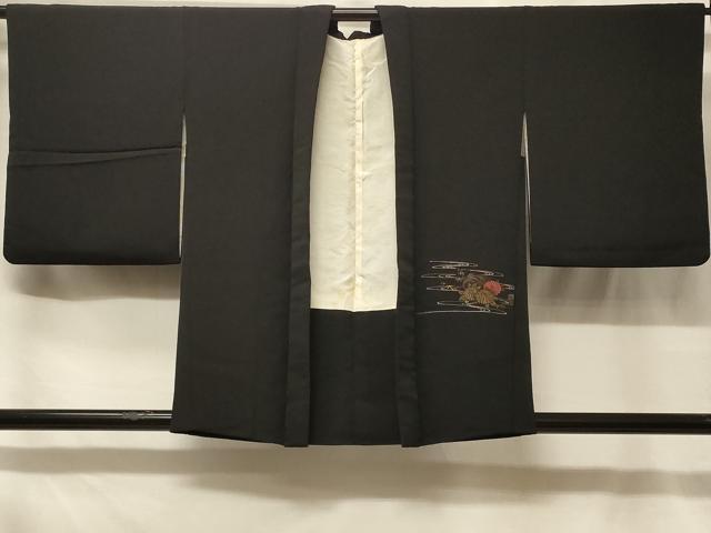 平和屋着物＃羽織　寿光織　流水花文　打ち出の小槌　黒地　金銀糸　正絹　逸品　CABF1578in