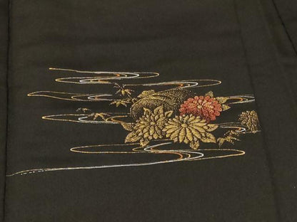 平和屋着物＃羽織　寿光織　流水花文　打ち出の小槌　黒地　金銀糸　正絹　逸品　CABF1578in
