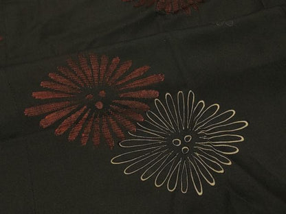 平和屋着物＃道中着　花菱文　黒地　ロング丈　正絹　逸品　CABF1582in