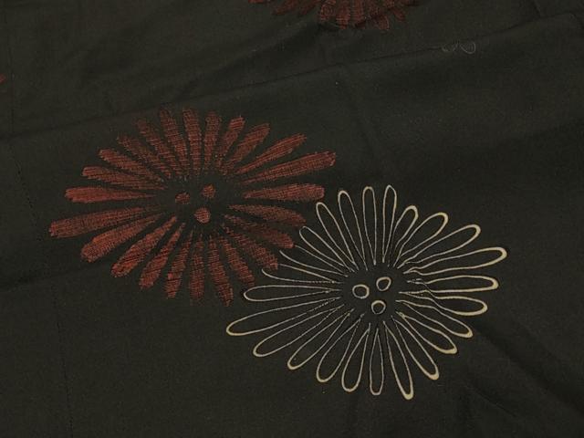 平和屋着物＃道中着　花菱文　黒地　ロング丈　正絹　逸品　CABF1582in