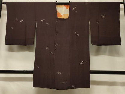 平和屋着物＃道行コート　格子花文　金彩　ロング丈　正絹　逸品　CABF1583in