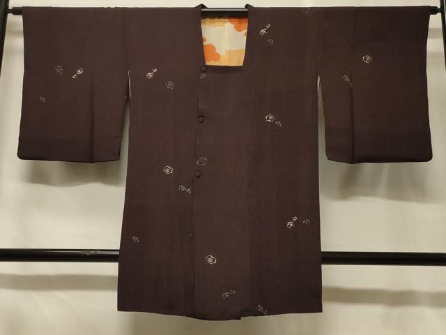平和屋着物＃道行コート　格子花文　金彩　ロング丈　正絹　逸品　CABF1583in