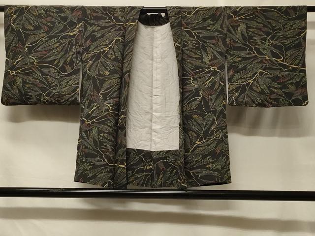 平和屋着物＃羽織　枝葉文　黒地　正絹　逸品　CABF1586in