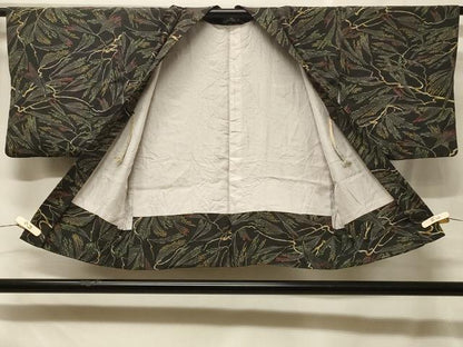 平和屋着物＃羽織　枝葉文　黒地　正絹　逸品　CABF1586in