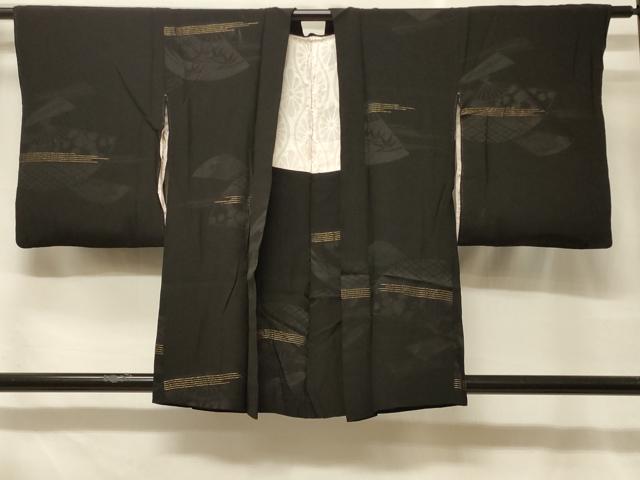 平和屋着物＃羽織　扇面草花文　黒地　金糸　正絹　逸品　CABF1590in