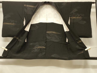 平和屋着物＃羽織　扇面草花文　黒地　金糸　正絹　逸品　CABF1590in
