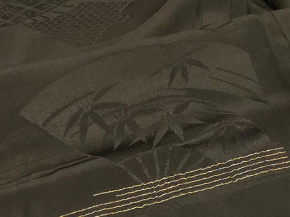 平和屋着物＃羽織　扇面草花文　黒地　金糸　正絹　逸品　CABF1590in